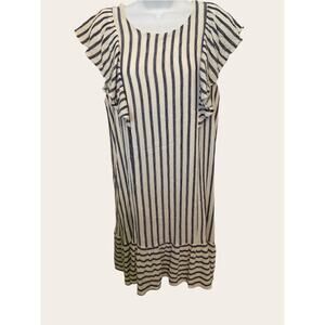 Everleigh Union Made Stripe Gauze Dress Blue Crea Ruffle Sleeve Tunic M